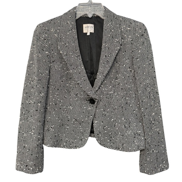 Armani Collezioni Women’s Blazer Wool Tweed Black White Italy Size 4 - Picture 1 of 8